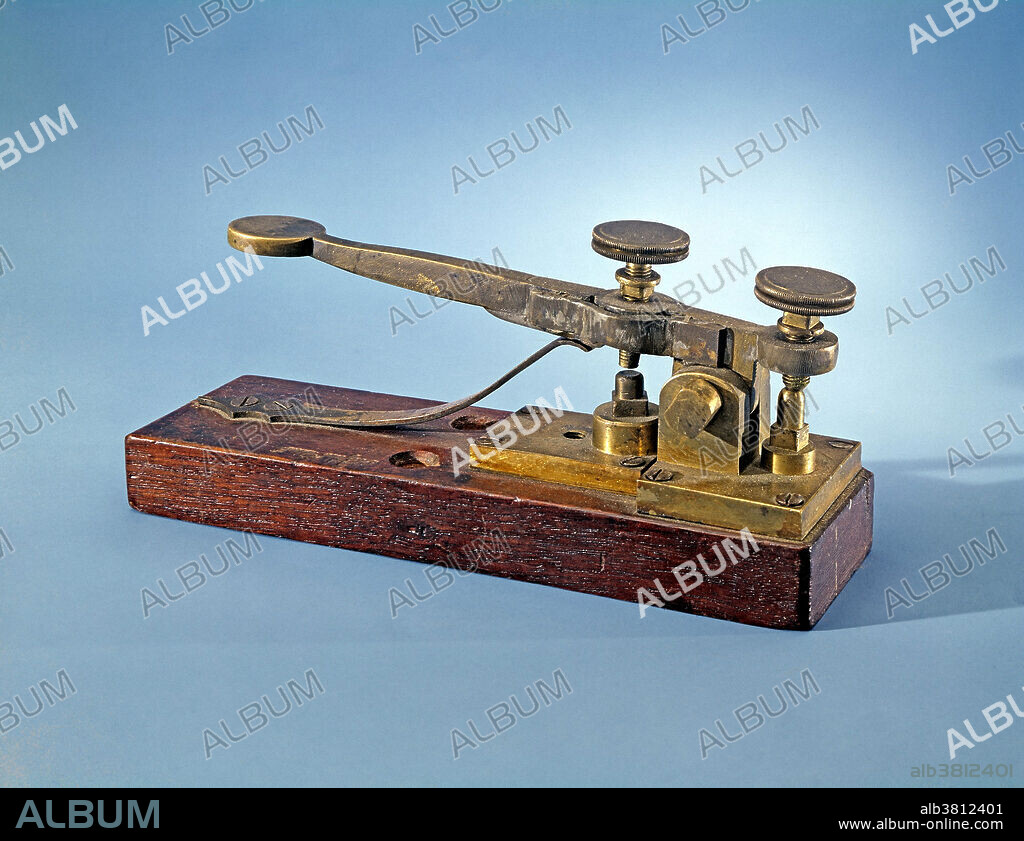 Morse's telegraph key which sent the first US telegraph message on May 24, 1844, over an experimental line from Washington, D.C., to Baltimore, the message said: What hath God wrought? Taken from the Bible, Numbers 23:23, and recorded on a paper tape, the phrase had been suggested to Morse by Annie Ellsworth. Alfred Vail made this key, believed to be from the first Baltimore-Washington telegraph line, as an improvement on Samuel Morse's original transmitter. Vail helped Morse develop a practical system for sending and receiving coded electrical signals over a wire. Samuel Finley Breese Morse (1791-1872) was an American painter and inventor who co-developed the Morse code and helped to develop the commercial use of telegraphy. The original Morse telegraph, submitted with his patent application, is part of the collections of the National Museum of American History at the Smithsonian Institution. In time the Morse code, which he developed, would.
