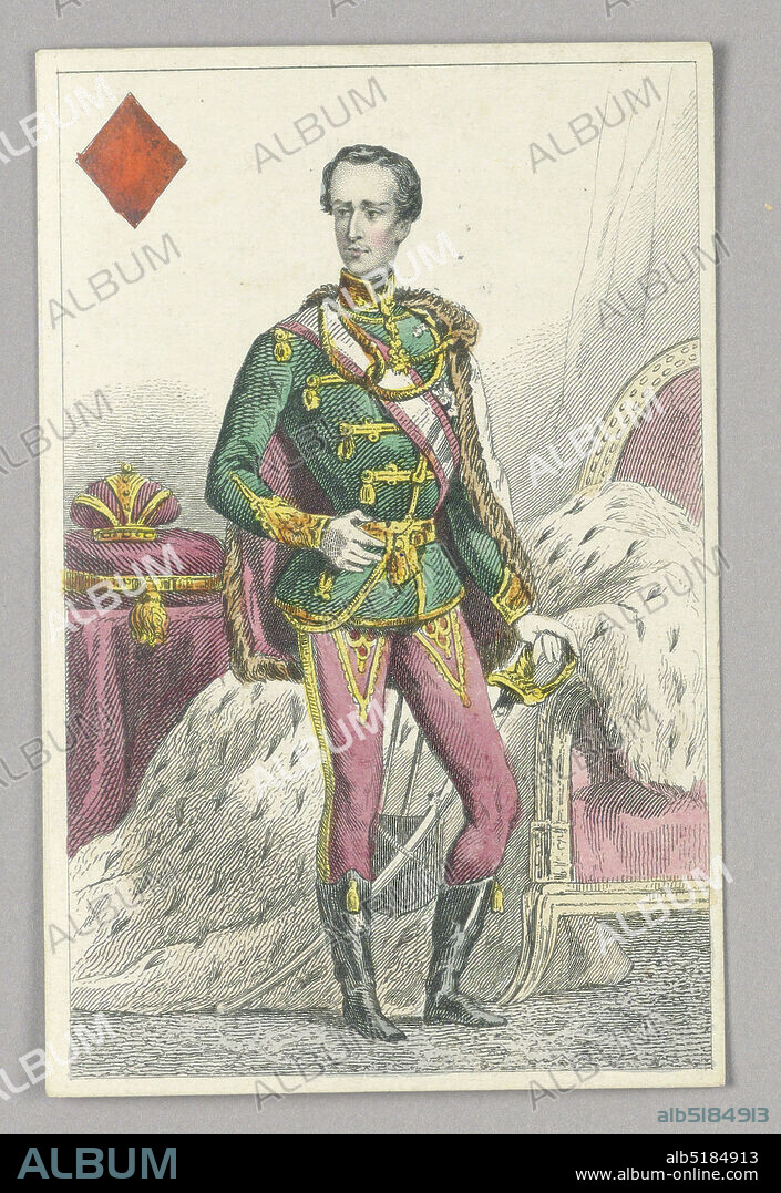 Franz Joseph, Emperor of Austria, King of Diamonds from Set of 'Jeu ImperialSecond EmpireNapoleon III' Playing Cards, F. Chardon, French, active 19th c., Lithograph on glazed paper, Franz Joseph, Emperor of Austria, King of Diamonds from Set of 'Jeu ImperialSecond EmpireNapoleon III' Playing Cards., Paris, France, 1858, Playing Card, Playing Card.