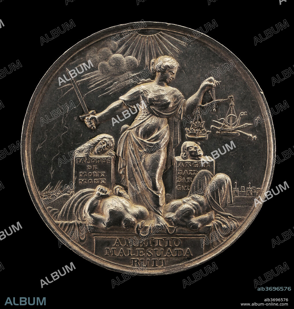 REGNIER ARONDEAUX. Beheading of James Scott, Duke of Monmouth, and Archibald Campbell, 9th Earl of Argyll [reverse]. Dated: 1685. Dimensions: overall (diameter): 6.14 cm (2 7/16 in.)  gross weight: 73.6 gr (0.162 lb.)  axis: 12:00. Medium: silver.