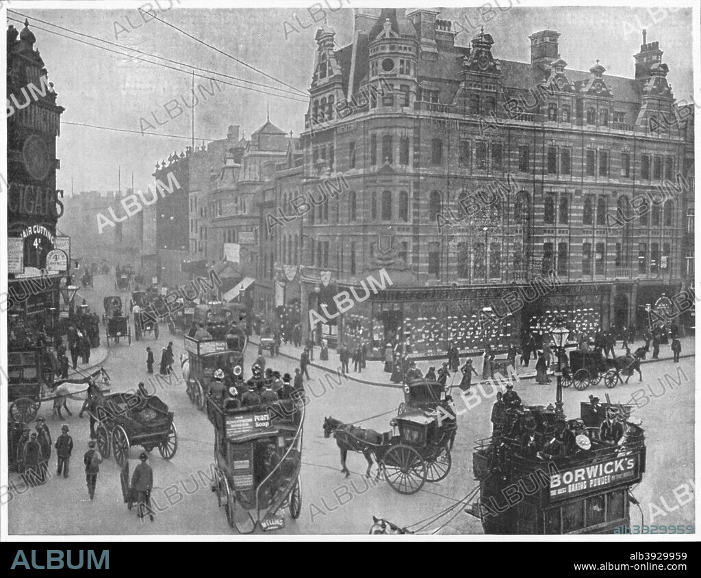 Tottenham Court Road corner, London, c1903 (1903). Tottenham Court Road at its at the junction with Oxford Street. From Living London, Vol. II, by George R. Sims. [Cassell and Company, Limited, London, Paris, New York & Melbourne, 1903].