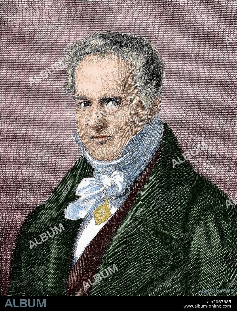 ADOLF NEUMANN. Alexander von Humboldt (1769-1859). German naturalist and geographer. Engraving of A. Neumann in Our Century, 1883. Colored.
