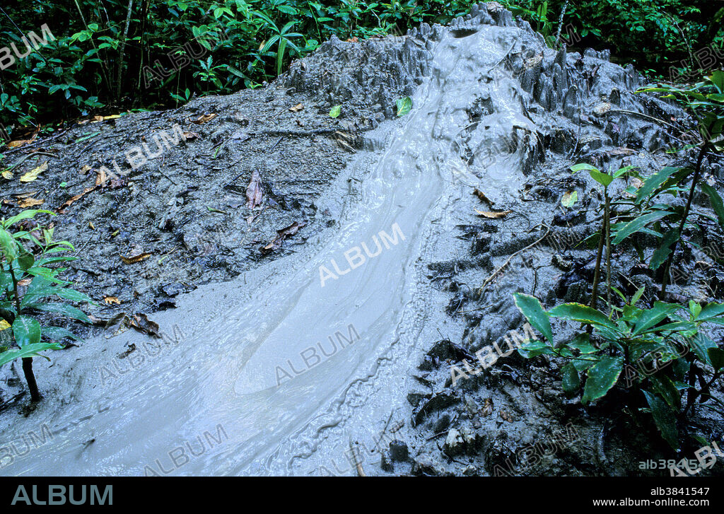 A mud volcano in Pulau Tiga National Park, Sabah, Malaysian Borneo.
