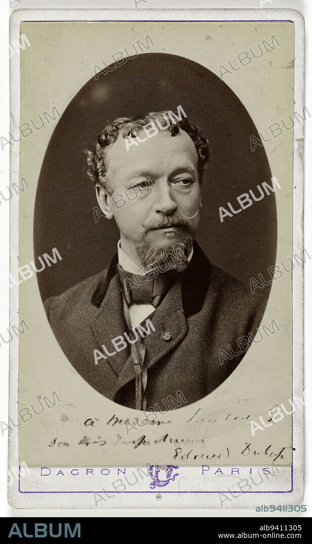 Portrait of Edouard Dubufe (1820-1883), portrait and genre painter, pastellist, draftsman, Dagron, Prudent René-Patrice, Photographer, Before 1883, 2nd half of the 19th century, Photography, Graphic arts, Photography, Albumen paper print, Dimensions - Work: Height: 9.3 cm, Width: 5.7 cm, Dimensions: Height: 10.5 cm, Width: 6.2 cm.