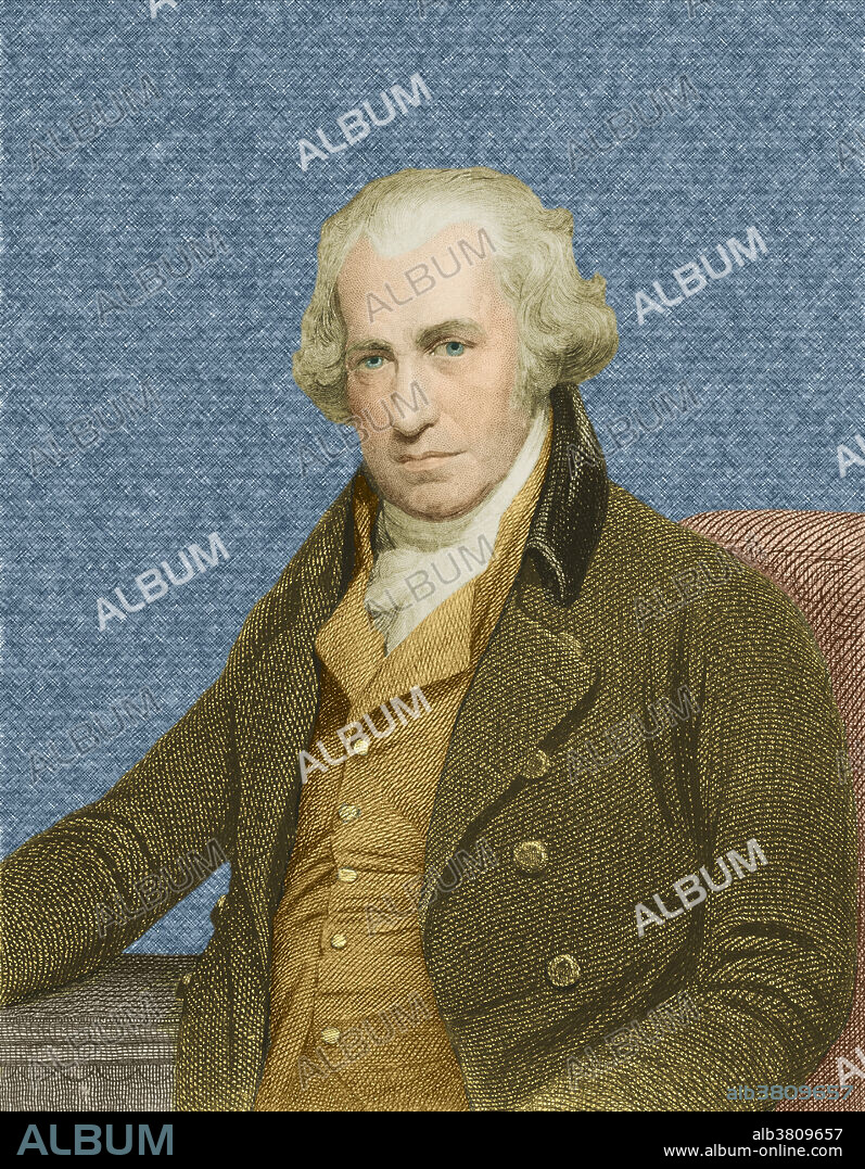 Color enhanced portrait of James Watt (1736 - 1819), Scottish inventor and engineer. Watt made vital improvements to the steam engine, contributing to the Industrial Revolution.