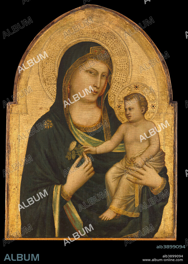GIOTTO DI BONDONE. Madonna and Child. Date/Period: Probably 1320/1330. Painting. Tempera on panel. Height: 85.50 mm (3.36 in); Width: 62 mm (2.44 in).