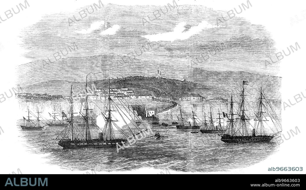 Islay, in Peru, the Head-quarters of General Viranco, 1857. 'H.M.S. Tribune, boats landing troops, Peruvian Squadron...At daylight, on the 27th, large bodies of troops were observed coming from Tama, the chief town of the department; and, as there was every appearance of a desperate struggle taking place, the ladies and foreigners were offered an asylum on board the British frigate which many accepted. After a long discussion the Peruvian Commandant agreed not to fire on the town if the troops did not advance, and he was allowed to take off coal and provisions. Owing to the exertions of Mr. Nugent, her Britannic Majesty's Consul, these terms were accepted, and much bloodshed was avoided. At night the troops marched in, and at noon next day the squadron sailed for Islay, to the great relief of the inhabitants'. From "Illustrated London News", 1857.