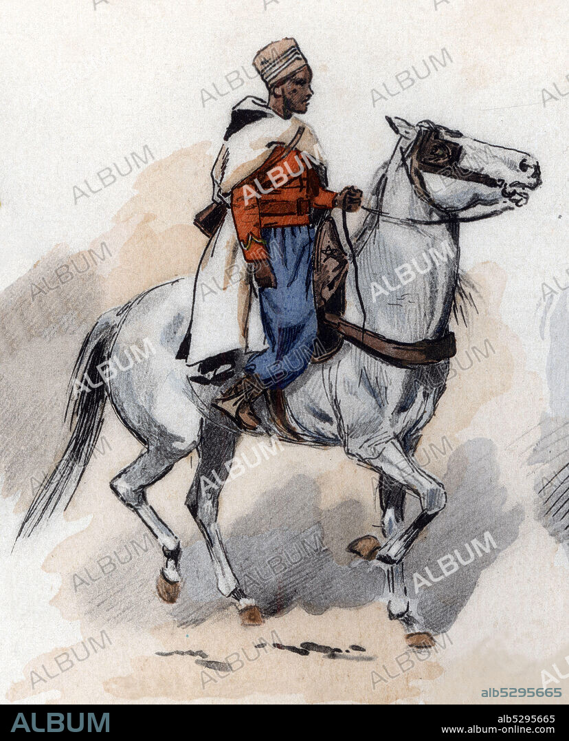 MAURICE TOUSSAINT. Francia. Uniformes de regimiento franceses. Spahi marroquí en 1935. Grabado de 1945.