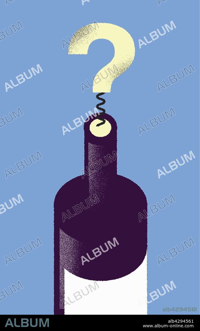 Question mark corkscrew in wine bottle cork.