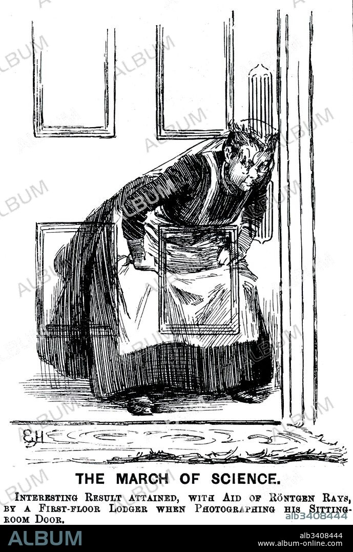 Cartoon created soon after the announcement of Wilhelm Rontgen's discovery of X-rays. Wilhelm Rontgen (1845-1923) a German/Dutch mechanical engineer and physicist. Dated 19th Century.