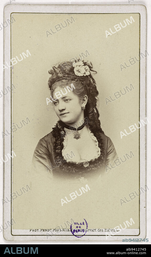 Portrait of Miss Ruyada or Ruysda, actress, Mulnier, Ferdinand, Photographer, Between 1860 and 1890, 2nd half of the 19th century, Graphic Arts, Photography, Albumen print, Height: 9.5 cm, Width: 5.6 cm.