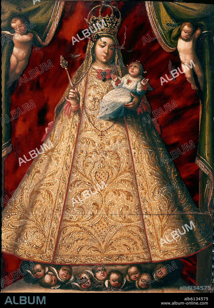 GREGORIO VASQUEZ DE ARCE Y CEBALLOS (1638-1711). VIRGEN CON NIÑO-PINTURA COLONIAL SIGLO XVII.