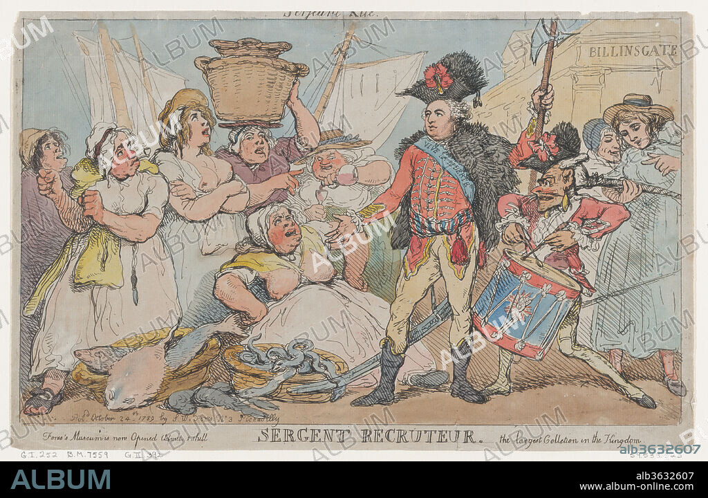 Sergent Recruiteur. Artist: Thomas Rowlandson (British, London 1757-1827 London). Dimensions: Sheet: 10 3/16 × 15 13/16 in. (25.8 × 40.1 cm). Publisher: Samuel William Fores (British, 1761-1838). Date: October 24, 1789.