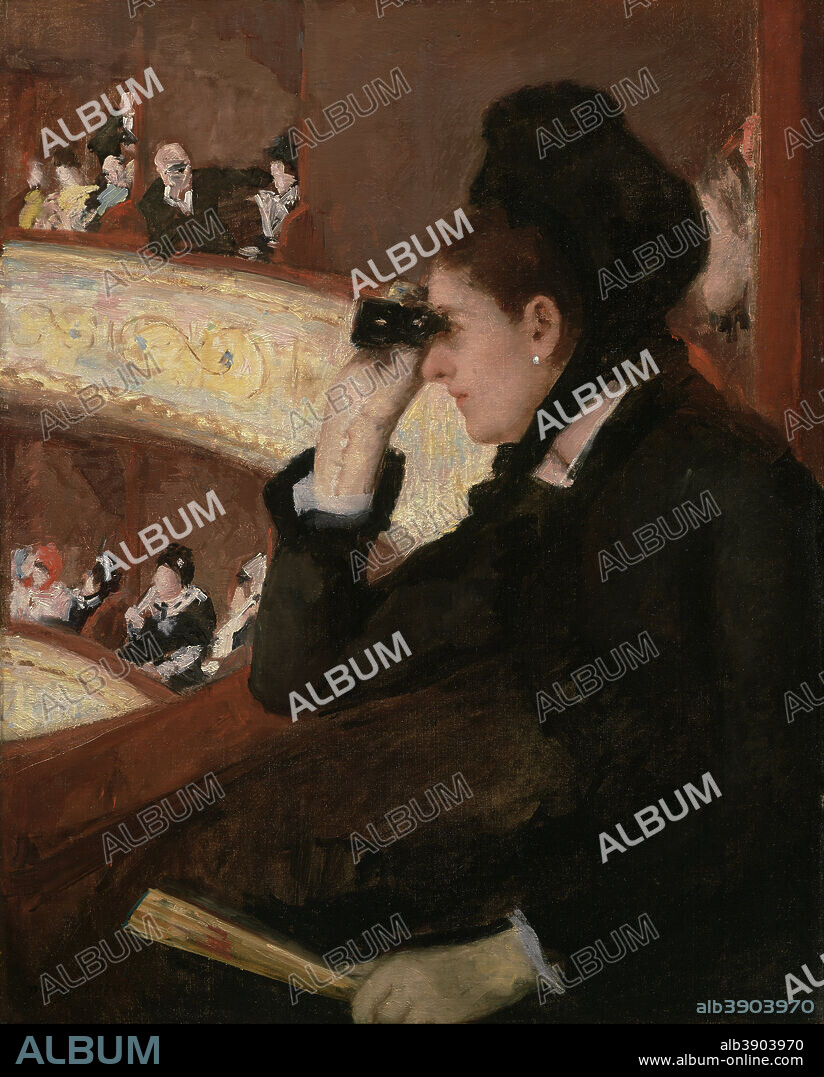 MARY CASSATT. In the Loge. Date/Period: 1878. Painting. Oil on canvas. Height: 812.80 mm (32 in); Width: 660.40 mm (26 in).