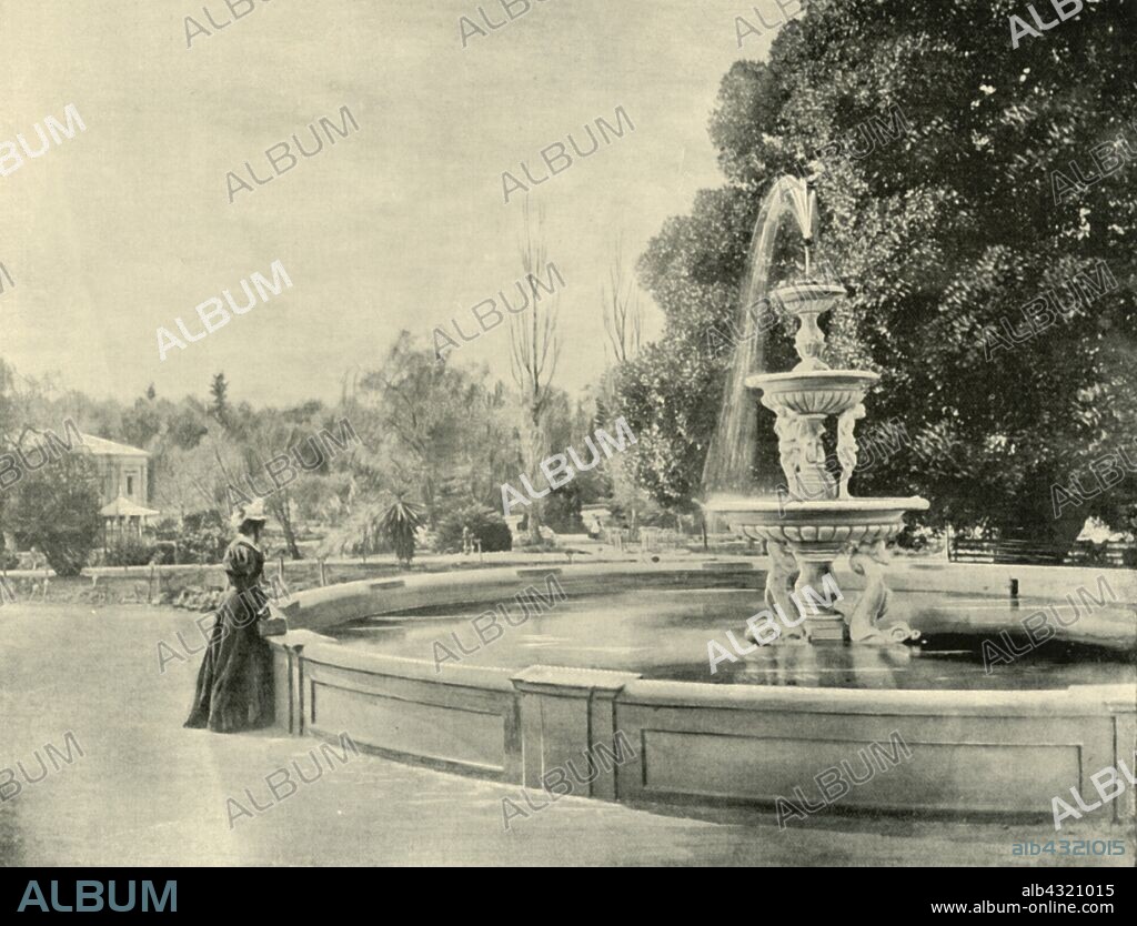 'In the Botanic Gardens, Adelaide', 1901. Public garden in Adelaide city centre, officially opened in 1857. From "Federated Australia". [The Werner Company, London, 1901].