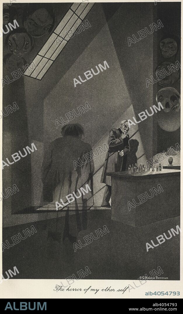 ROBERT LOUIS BALFOUR STEVENSON and S. G HULME-BEAMAN. Jekyll and Hyde. The Strange Case of Dr. Jekyll & Mr. Hyde ... Illu. John Lane: London, 1930. The horror of my other self'. Dr Jekyll imagining Mr Hyde.  Image taken from The Strange Case of Dr. Jekyll & Mr. Hyde Illustrated by S. G. Hulme Beaman.  Originally published/produced in John Lane: London, 1930. . Source: 012603.bb.29, opposite 132. Language: English.