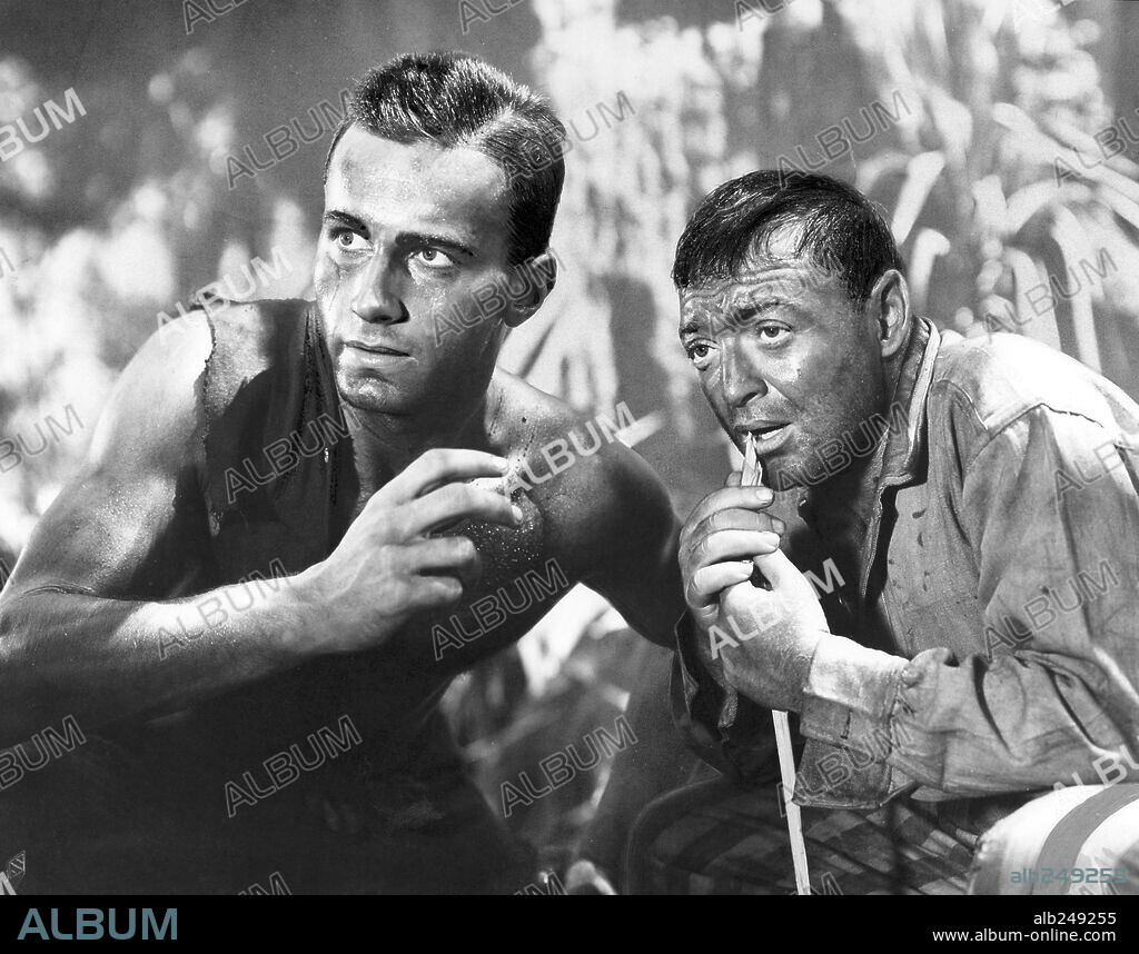 HELMUT DANTINE and PETER LORRE in PASSAGE TO MARSEILLE, 1944, directed by MICHAEL CURTIZ. Copyright WARNER BROTHERS.