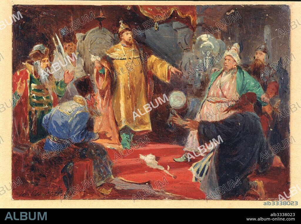 VIKTOR ANDREYEVICH SIMOV. Tsar Ivan III tearing to the deed of Tatar Khan.