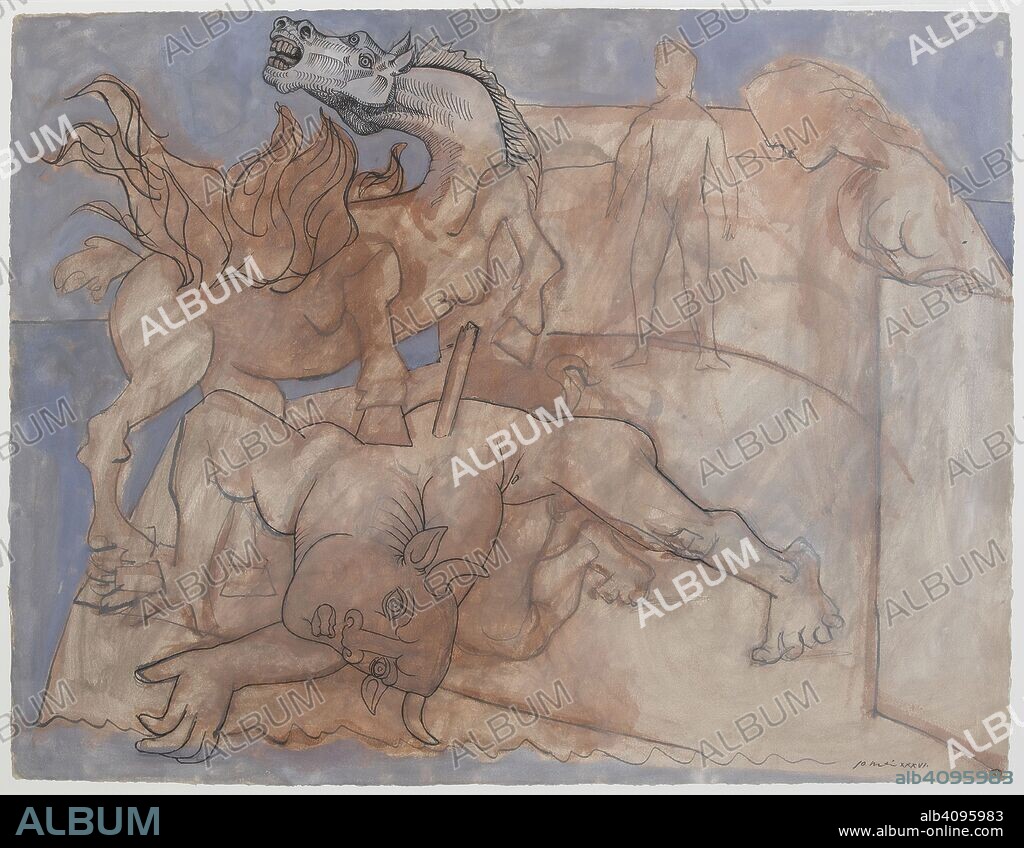 PABLO PICASSO. Wounded Minotaur, Horse and Figures.