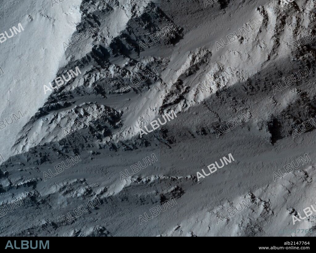 This image covers the northern edge of the largest volcano in the solar system, Olympus Mons on Mars. Mars Reconnaissance Orbiter. (Photo by: Universal History Archive/UIG via Getty Images).