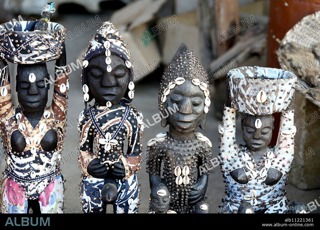 Voodoo statues on the Akodessawa Fetish Market, the world's largest voodoo market, Lome, Togo, West Africa, Africa.