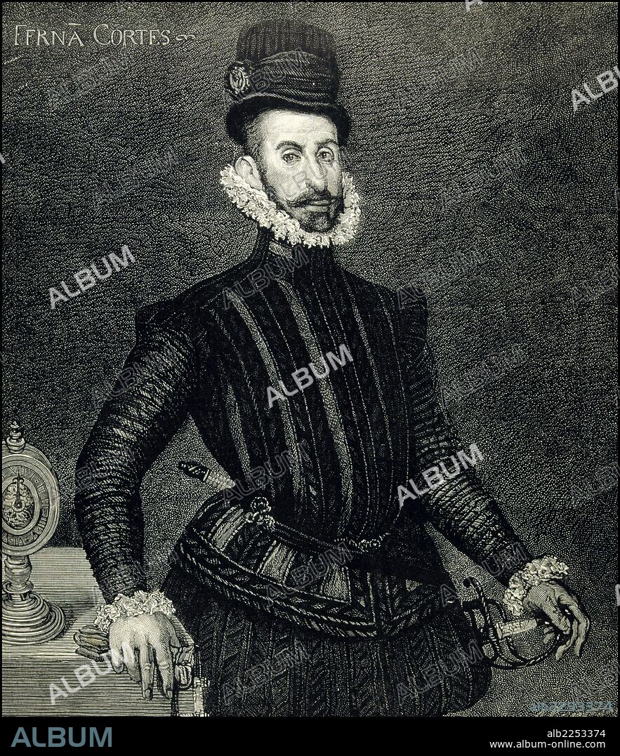 CORTES , HERNAN. CONQUISTADOR ESPAÑOL. MEDELLIN 1485 - 1547. GRABADO RETRATO. ILUSTRACION ESPAÑOLA Y AMERICANA.