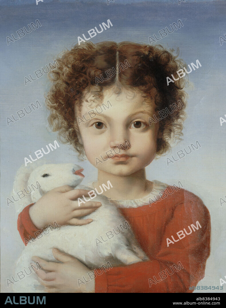 JOSEPHINE CALAMATTA. Portrait of Lina Calamatta as a child, with a lamb in her arms, 1848.