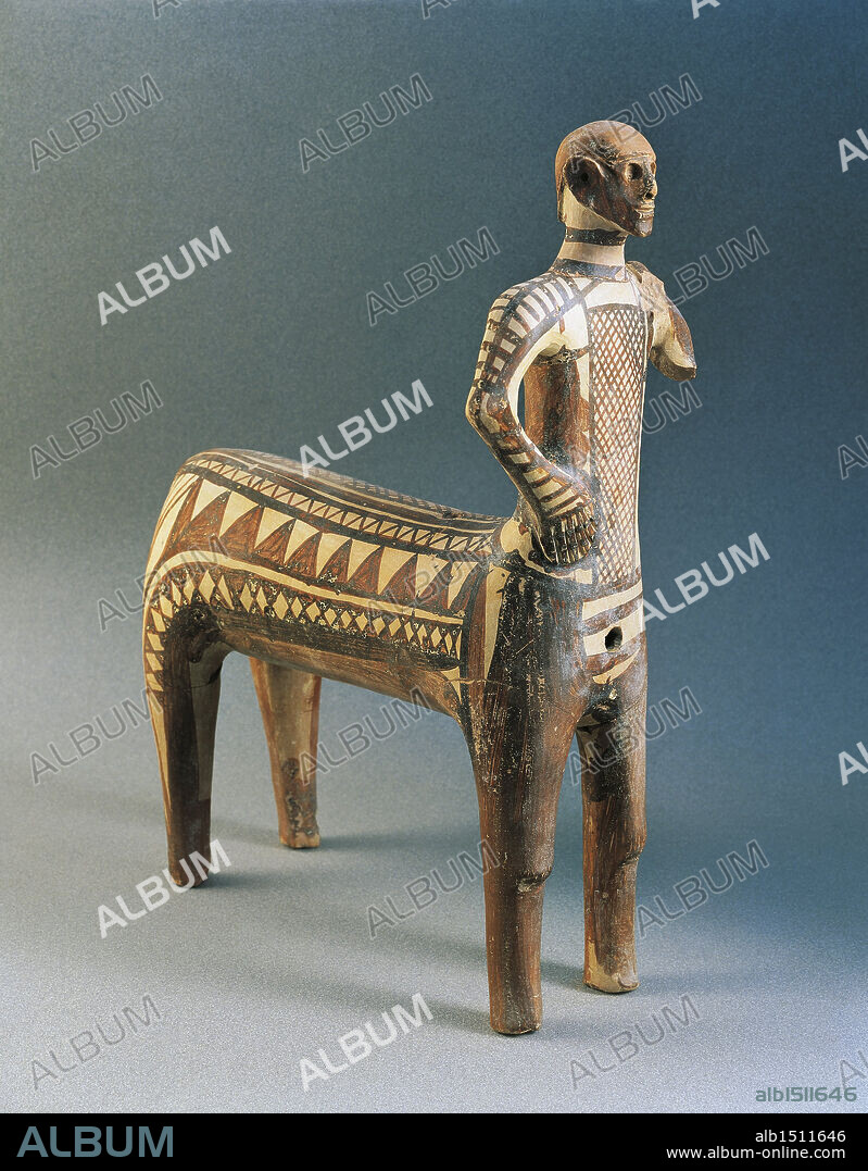 Greek civilization, 8th century b.C. Painted terracotta Lefkandi Centaur, from the necropolis of Toumba (1100-825 b.C.).