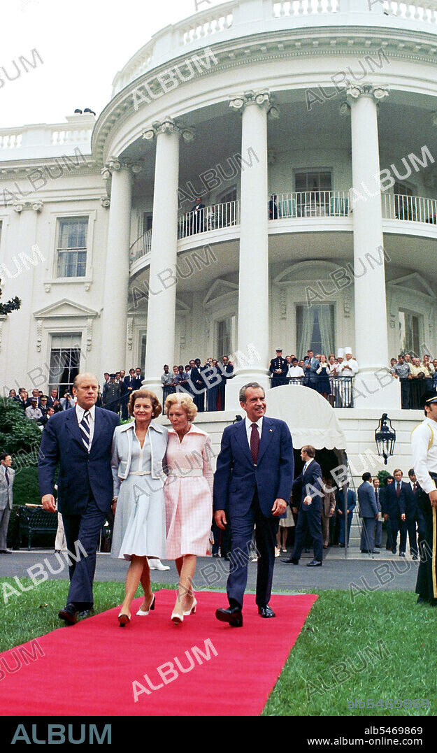President Richard Nixon, Pat Nixon, Vice President Gerald Ford, and Betty Ford Walking from the White House to the President's Helicopter 8 9 1974.