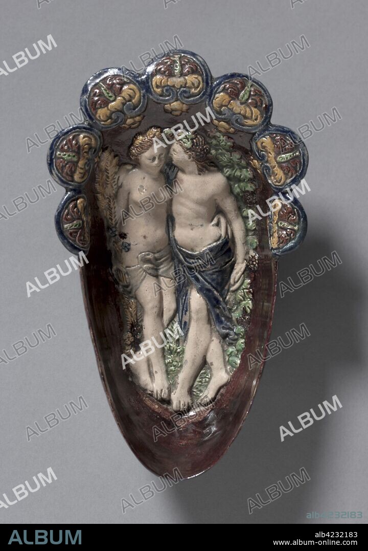 Boat-Shaped Cup with Ceres and Bacchus on a Bed of Grape Clusters and Wheat, late 1500s. School of Bernard Palissy (French, 1510-1589). Earthenware with lead glazes; overall: 20 cm (7 7/8 in.).