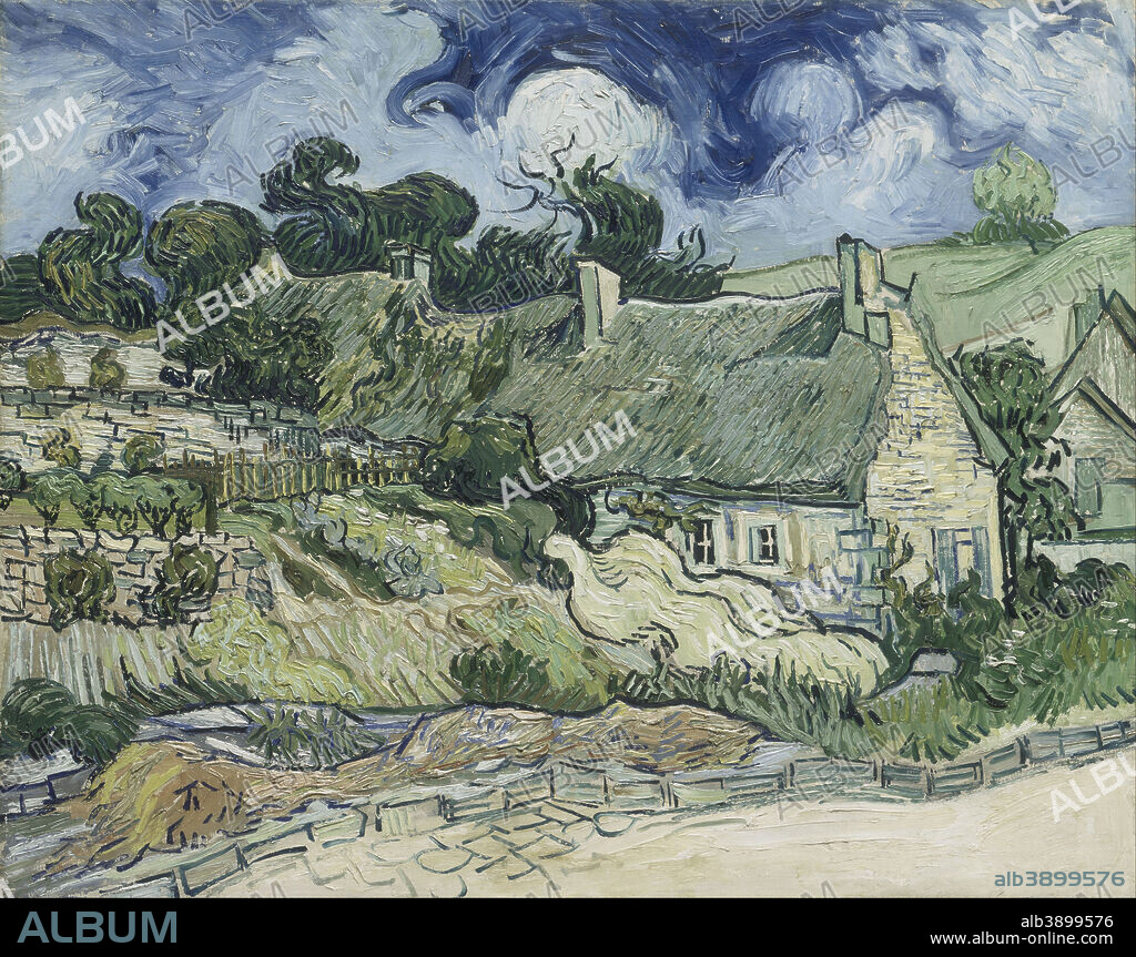 VINCENT VAN GOGH. Chaumes de Cordeville à Auvers-sur-Oise Thatched Cottages at Cordeville. Date/Period: 1890. Painting. Oil on canvas. Height: 730 mm (28.74 in); Width: 920 mm (36.22 in).