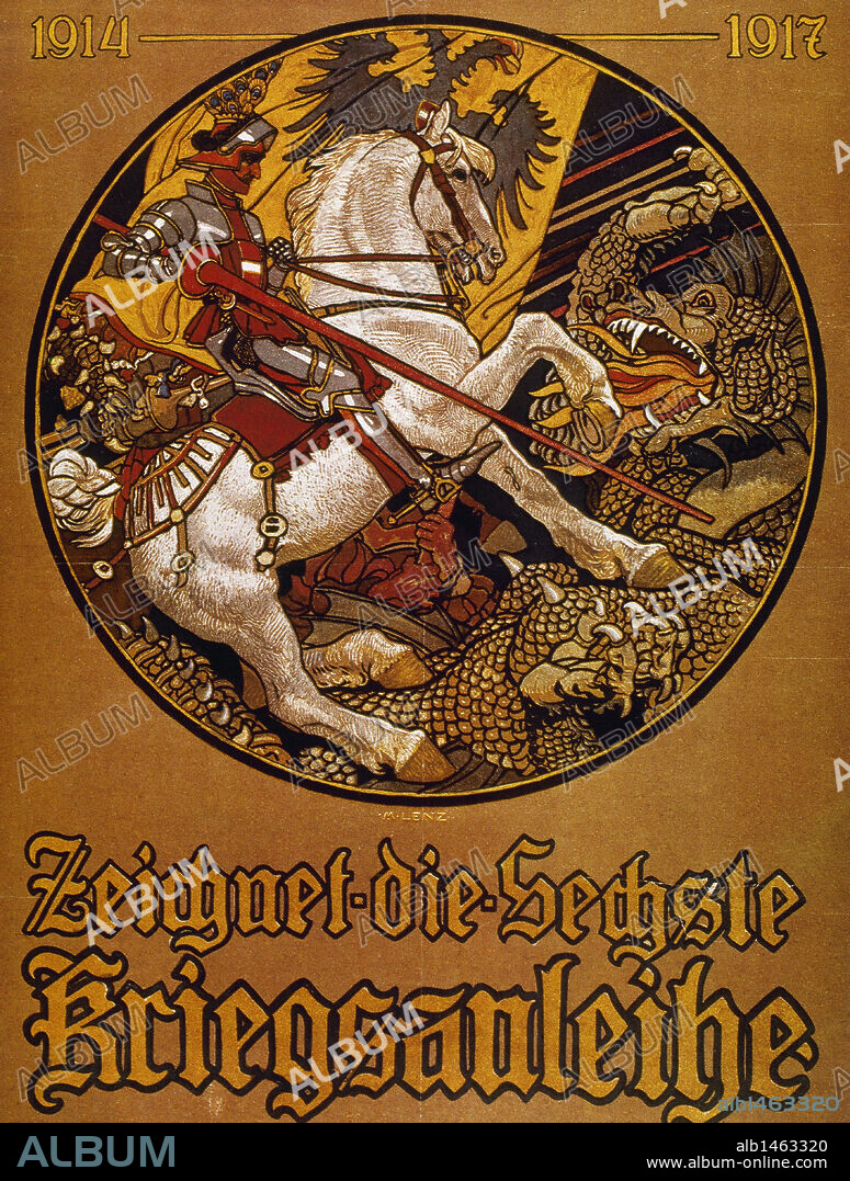 I GUERRA MUNDIAL (1914-1918). Cartel alemán invitando a la población a suscribir el empréstito de guerra-el sexto-durante la Primera Guerra Mundial. Fue realizado por Maximilian LENZ (1860-1948) .