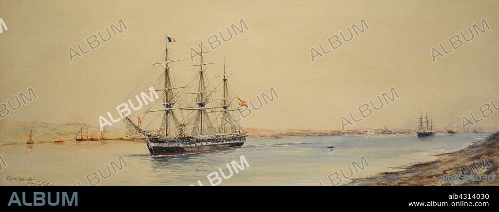"La Berenguela"cruzando el Canal de Suez, hacia 1914. Obra de Alejandro Arias Salgado. Museo Naval. Madrid. España.