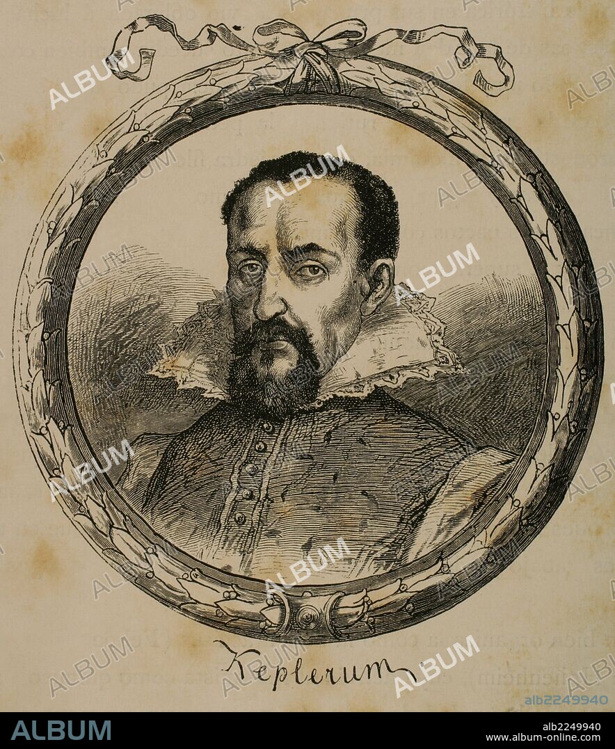 KEPLER, Johannes (Würtemberg,1571-Ratisbona,1630) Matemático y astrónomo alemán. Considerado el fundador de la astronomía moderna al definir las leyes de Kepler que rigen los movimientos de los planetas. Grabado publicado en "Germania", 1882.