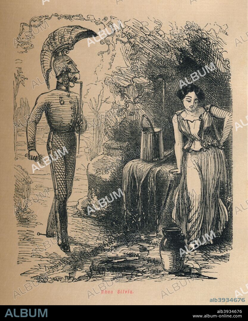 'Rhea Silvia', 1852. The mother of Romulus and Remus. From The Comic History of Rome, by Gilbert A A'Beckett, illustrated by John Leech. [Bradbury, Agnew & Co, London, 1852].