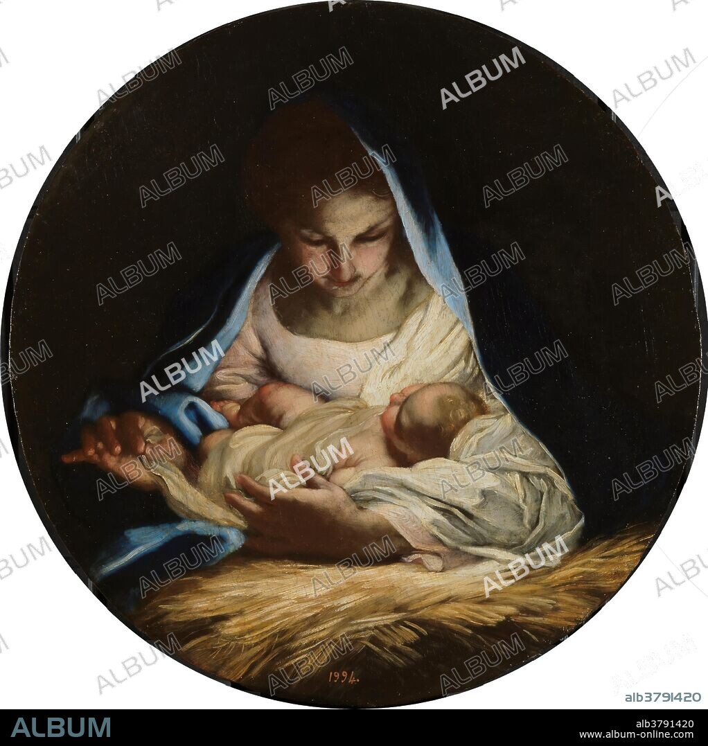 Carlo Maratta / 'The Virgin laying the sleeping Christ on Straw'. Ca. 1656. Oil on panel.