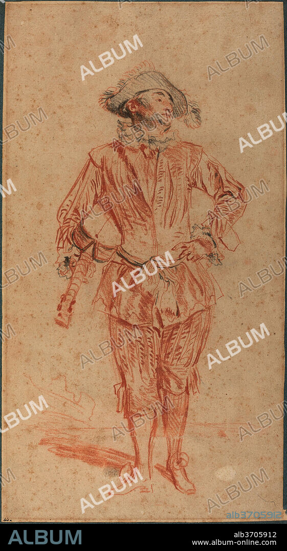 ANTOINE WATTEAU. Mezzetin. Dated: c. 1716. Dimensions: support: 43.8 x 23.6 cm (17 1/4 x 9 5/16 in.). Medium: red and black chalk counterproof on laid paper.