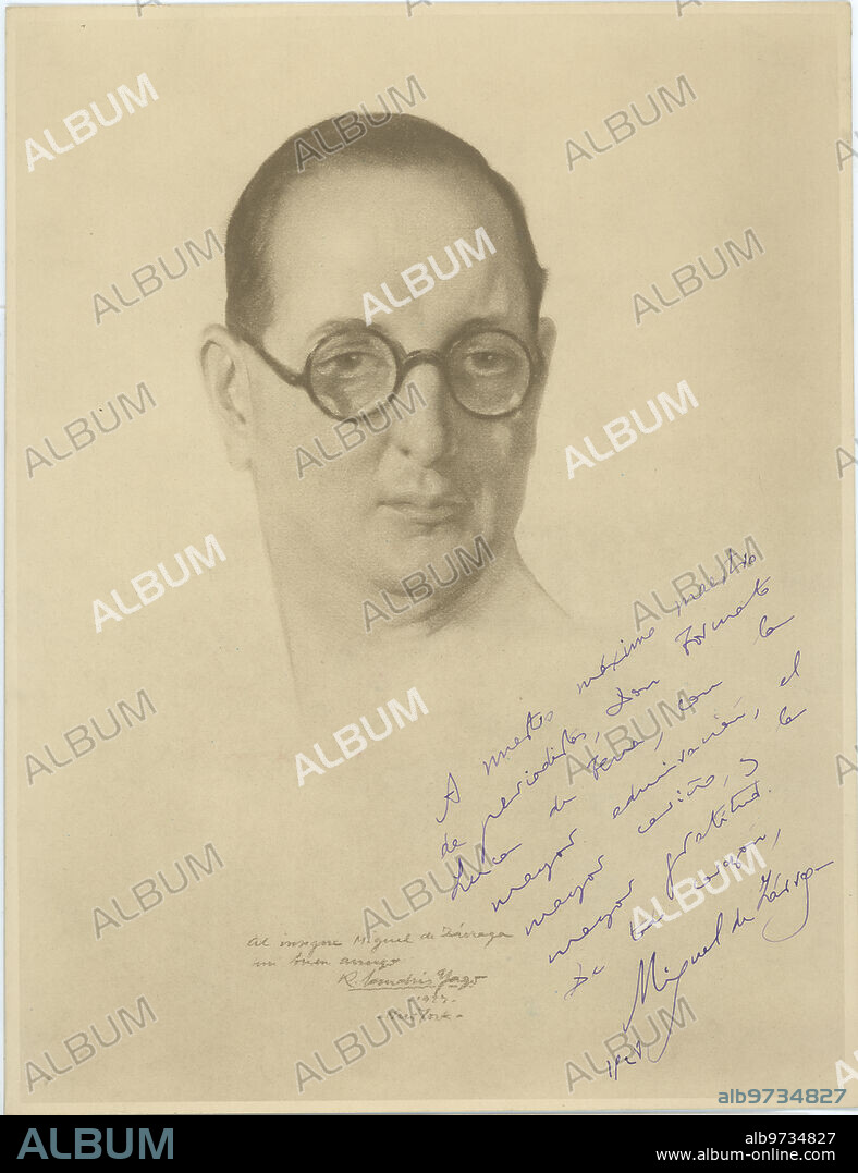 1928. Photograph of the portrait that Rafael Sanchís Yago made of Miguel de Zárraga, dedicated by the journalist to Don Torcuato Luca de Tena.