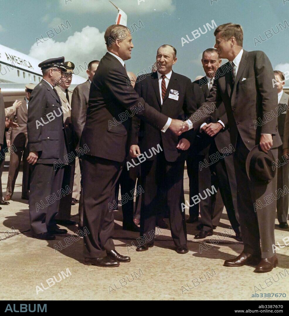 President John F. Kennedy and Vice President Lyndon B. Johnson visit Dr. Wernher von Braun. Wernher von Braun, Aerospace engineer and space architect, one of the 'Fathers of Rocket Science'. Wernher von Braun with US President John F. Kennedy (front r) next to the Air Force One at MSFC's Redstone Arsenal Airfield in Huntsville; at the back, between them, US Vice President Lyndon B. Johnson. 1962.