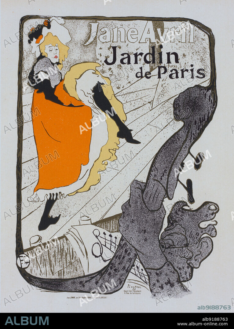 HENRI DE TOULOUSE-LAUTREC. Affiche pour le Jardin de Paris "Jane Avril"., c1898. [Publisher: Imprimerie Chaix; Place: Paris].
