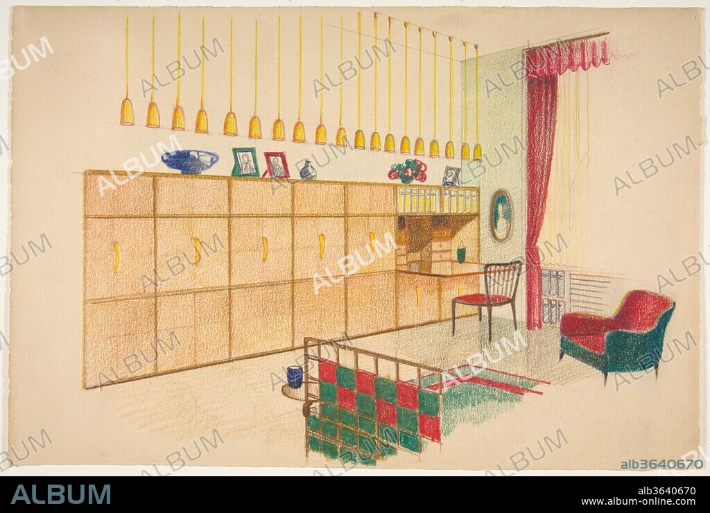 Perspective of Living Room with Fitted, Built-in Units. Artist: Guglielmo Ulrich (Italian, 1904-1977). Date: 1944.