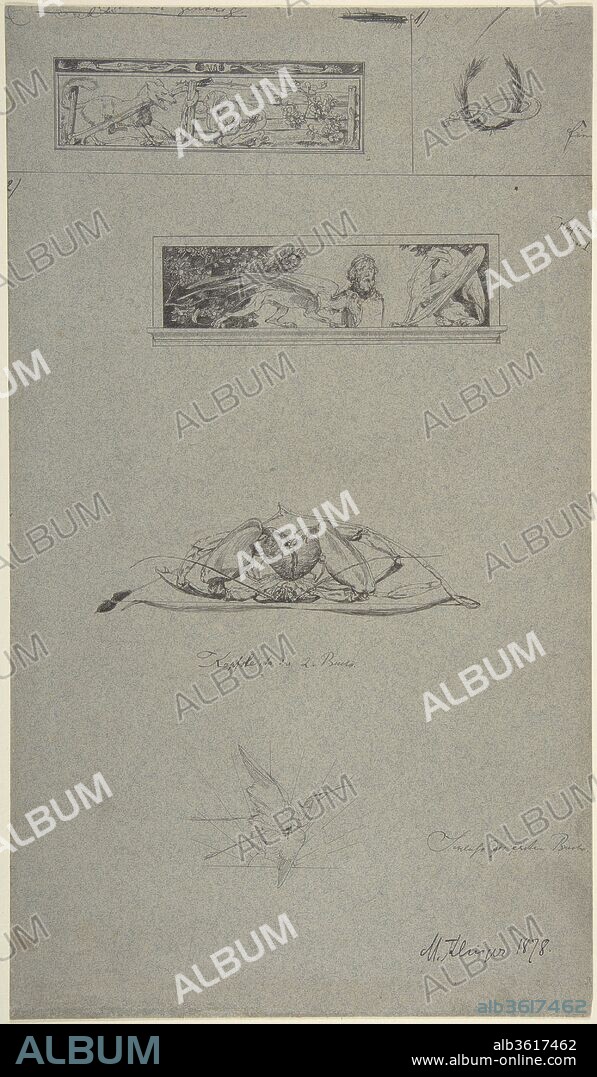 Studies for headpieces and vignettes in the book, Amor und Psyche (Opus V). Artist: Max Klinger (German, Leipzig 1857-1920 Großjena). Dimensions: sheet: 7 x 4 in. (17.8 x 10.2 cm). Date: 1878.