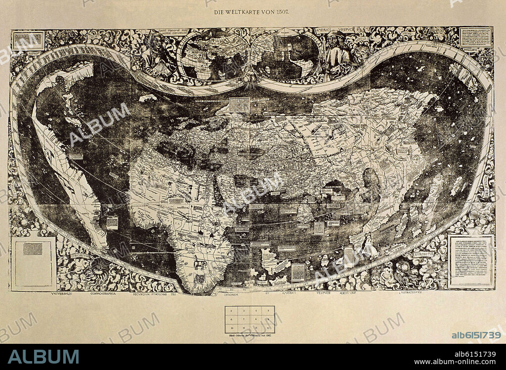MARTIN WALDSEEMÜLLER (1470-1520) IIACOMINUS. PRIMER MAPAMUNDI EN EL QUE APARECE AMERICA - 1507.