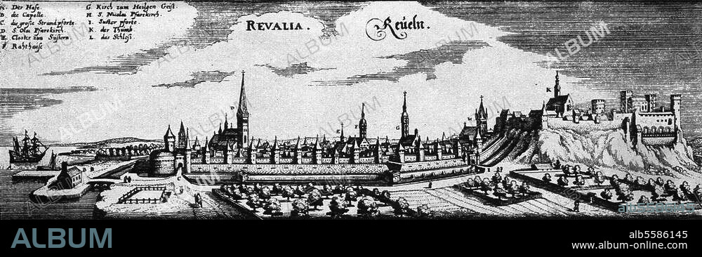 MATTHÄUS MERIAN DER ÄLTERE. Reval (Estland). Gesamtansicht. Kupferstich, 17. Jh., von Merian.