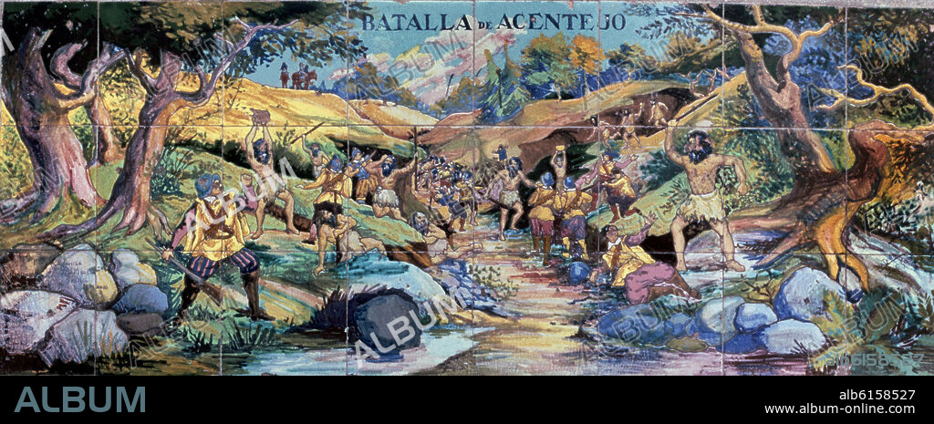 AZULEJO DE LA HISTORIA DE TENERIFE - BATALLA DE ACENTEJO EN 1494.