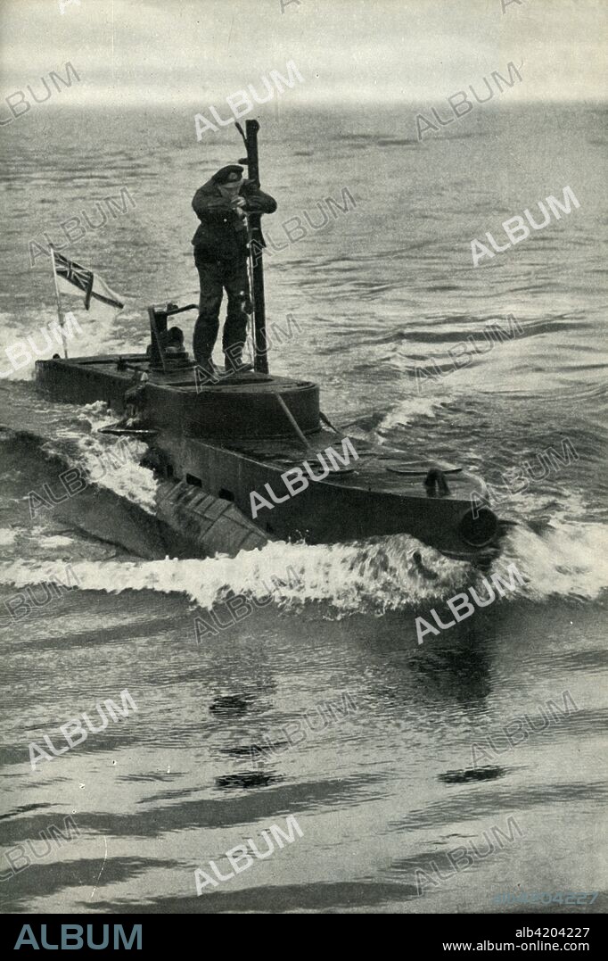 British X-Craft midget submarine, World War II, 1945. 'New Weapons'. From "His Majesty's Submarines". [His Majesty's Stationery Office, London, 1945].