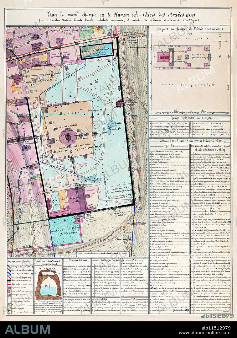 ERMETE PIEROTTI. An exact plan of Mount Moriah - al-?aram ash-Šarif, the Temple Mount. Includes detailed index. Manuscript by Pierotti, who served as Jerusalem town engineer.