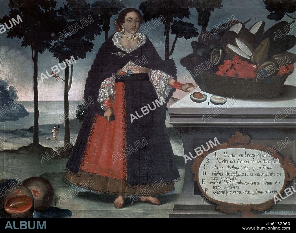 VICENTE ALBAN (1725-?). Indian Woman in Full Dress - 1783 - oil on canvas - Quito School.