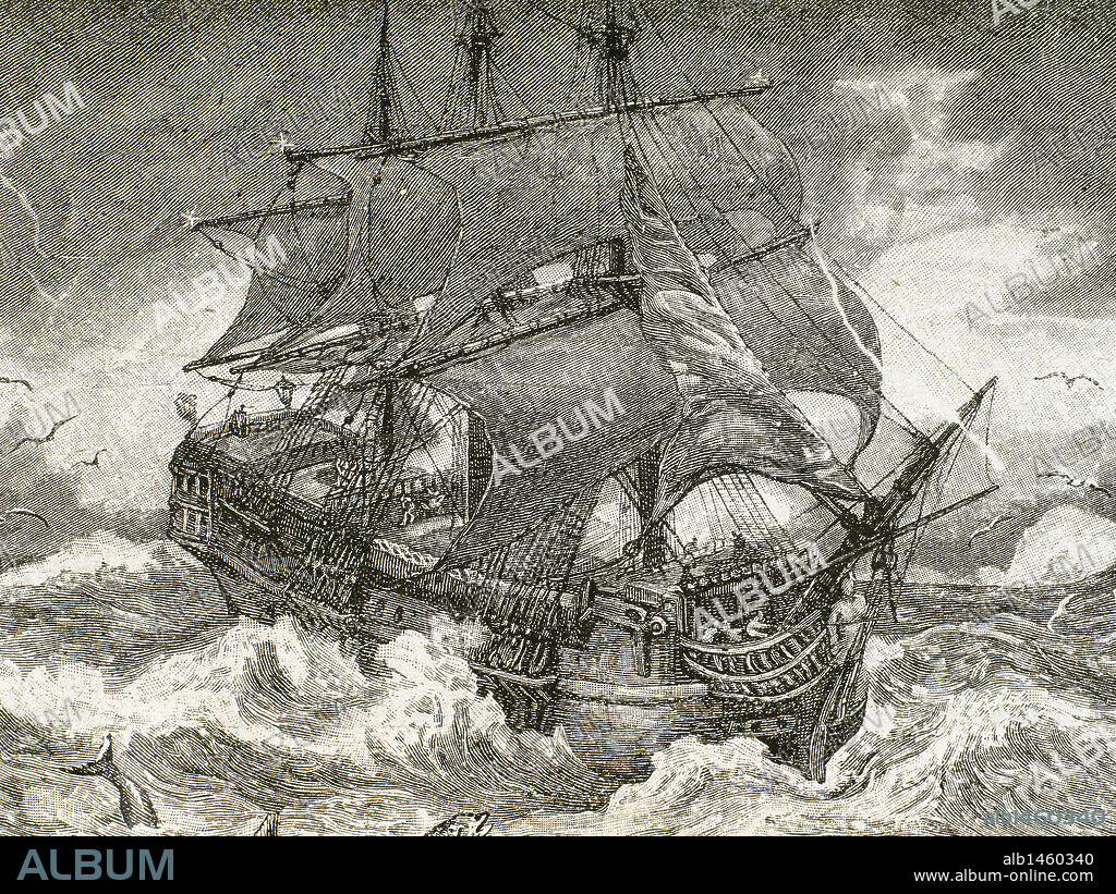 BARCO DEL SIGLO XVII. Grabado.