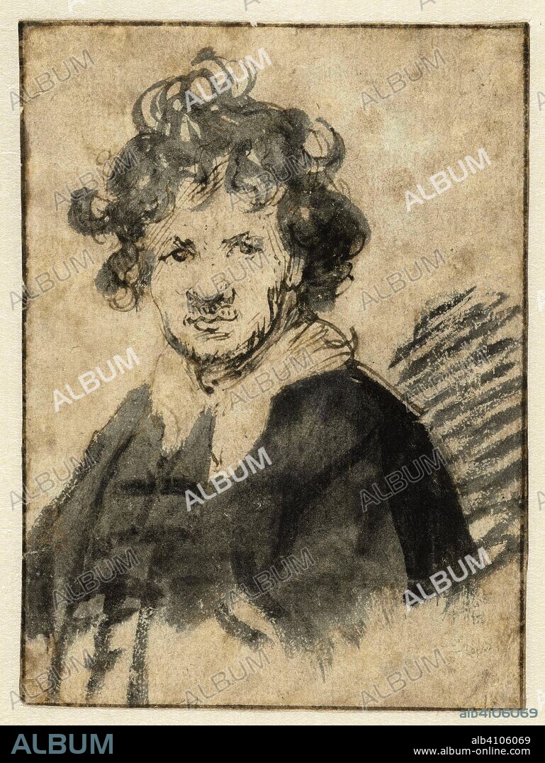 Self-portrait with Tousled Hair. Draughtsman: Rembrandt van Rijn. Dating: c. 1628 - c. 1629. Place: Leiden. Measurements: h 127 mm × w 94 mm.