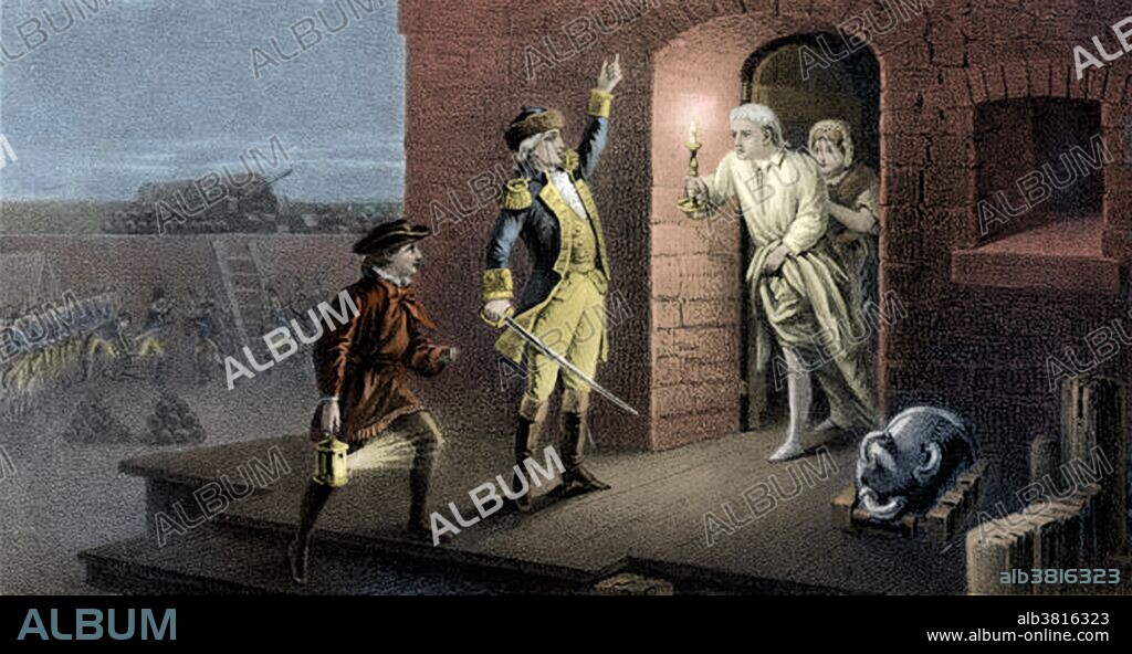 1875 engraving showing Ethan Allen demanding the fort's surrender. The Capture of Fort Ticonderoga occurred during the American Revolutionary War on May 10, 1775, when a small force of Green Mountain Boys led by Ethan Allen and Colonel Benedict Arnold overcame a British garrison at the fort and looted the personal belongings of the garrison. Cannons and other armaments from the fort were transported to Boston and used to fortify Dorchester Heights and break the standoff at the Siege of Boston. After seizing Ticonderoga, a small detachment captured the nearby Fort Crown Point on May 11. Seven days later, Arnold and 50 men boldly raided Fort Saint-Jean on the Richelieu River in southern Quebec, seizing military supplies, cannons, and the largest military vessel on Lake Champlain. Although the scope of this military action was relatively minor, it had significant strategic importance. It impeded communication between northern and southern units of the British Army, and gave the nascent Continental Army a staging ground for the invasion of Quebec later in 1775.